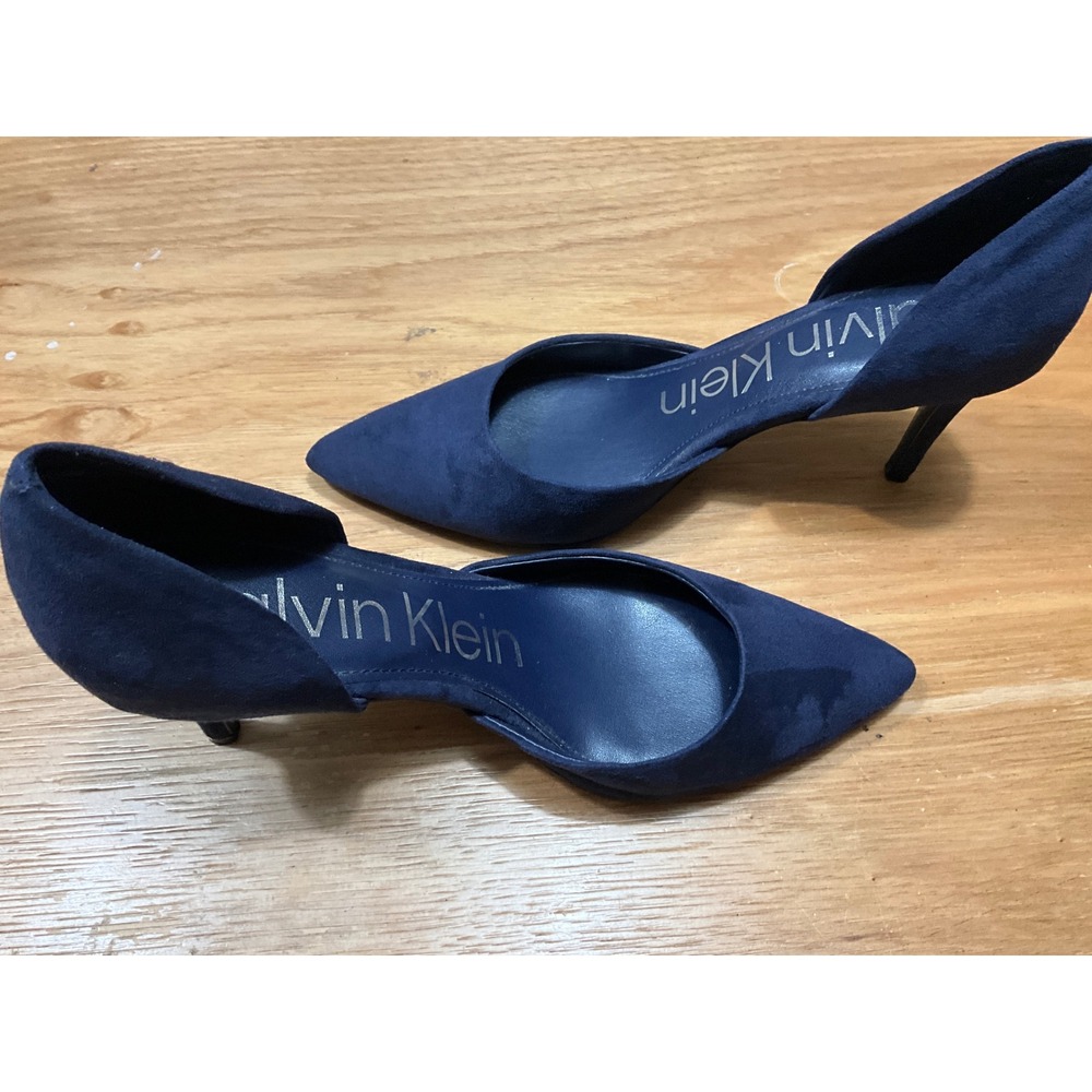 Calvin Klein Navy Blue Suede Pointed Toe d'Orsay Pumps Stiletto Heels Size 8.5M